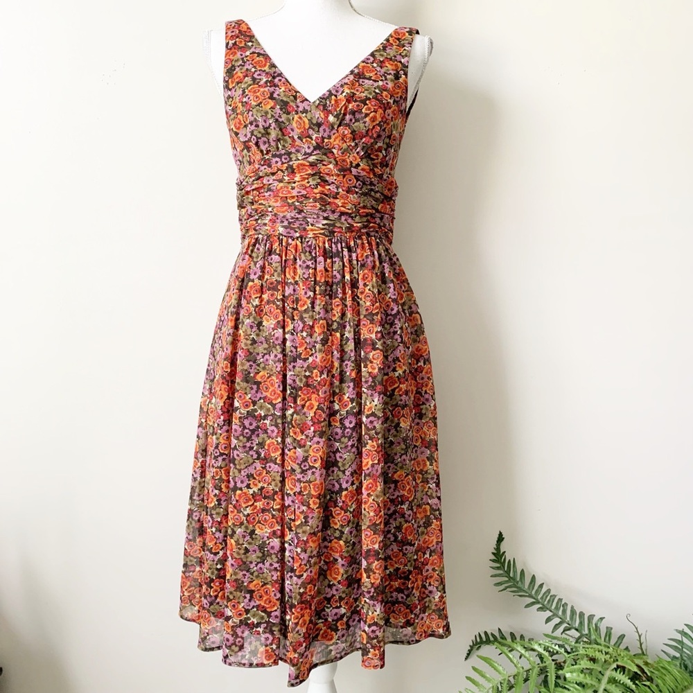 Eliza J Floral A-Line Ruched Waist Dress